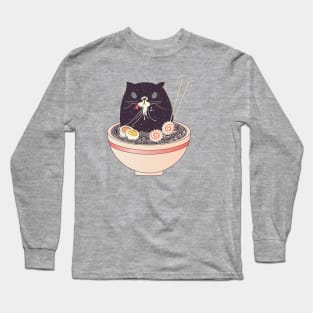 Bowl of ramen and black cat Long Sleeve T-Shirt